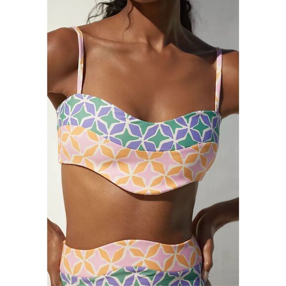 Anthropologie Josie Bikini Top Modest Modern Geometric Size M - Picture 1 of 10